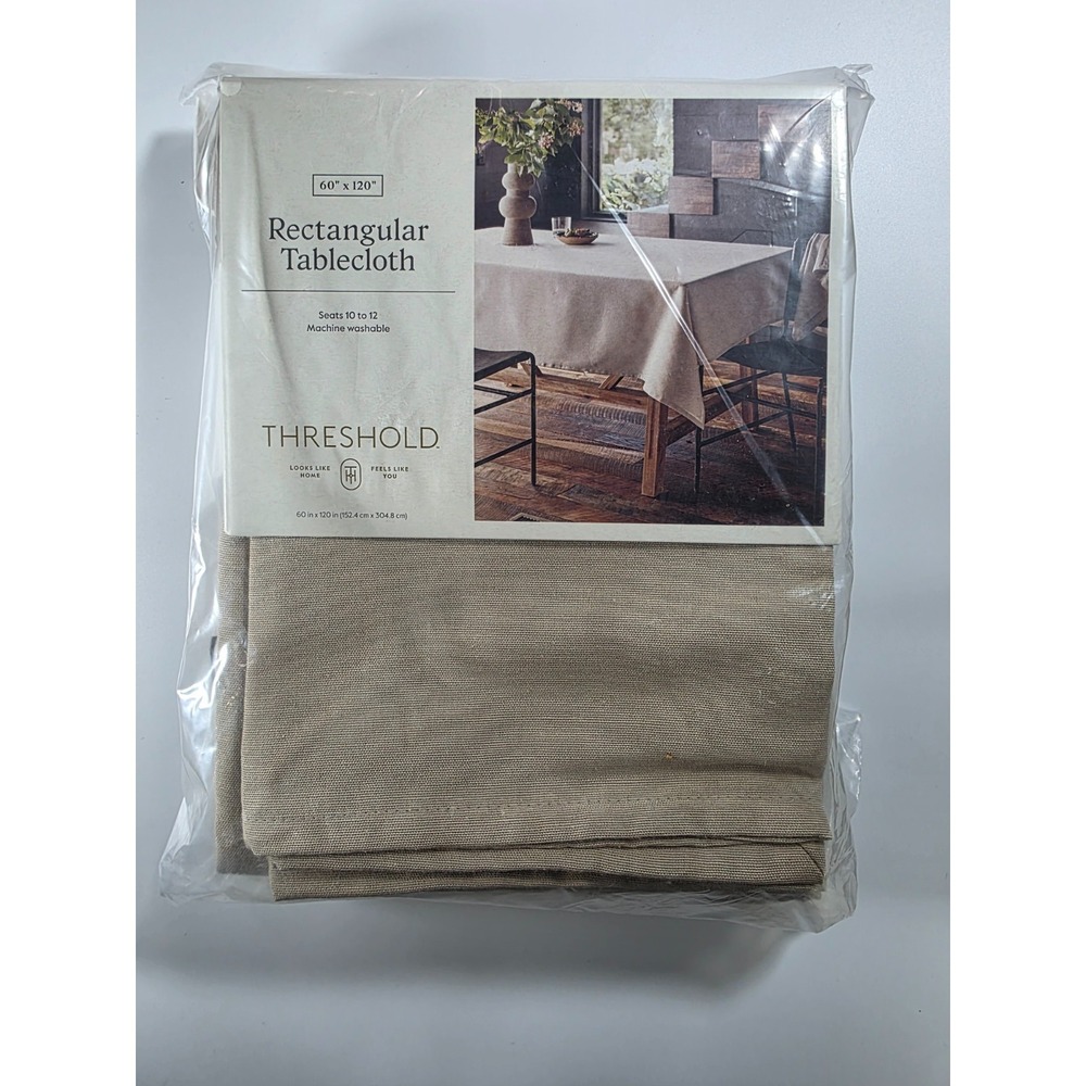 Threshold 120" x 60" Natural‎ Solid Tablecloth Farmhouse Cotton Rectangle NEW